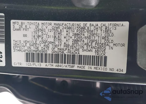 2013 Toyota Tacoma Base V6 from USA, damaged, VIN 3TMMU4FN8DM056965